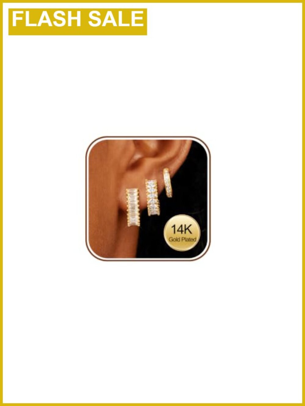 14K Gold Plated CZ Hoop Earring Stack Triple Huggie Set Hypoallergenic 20G